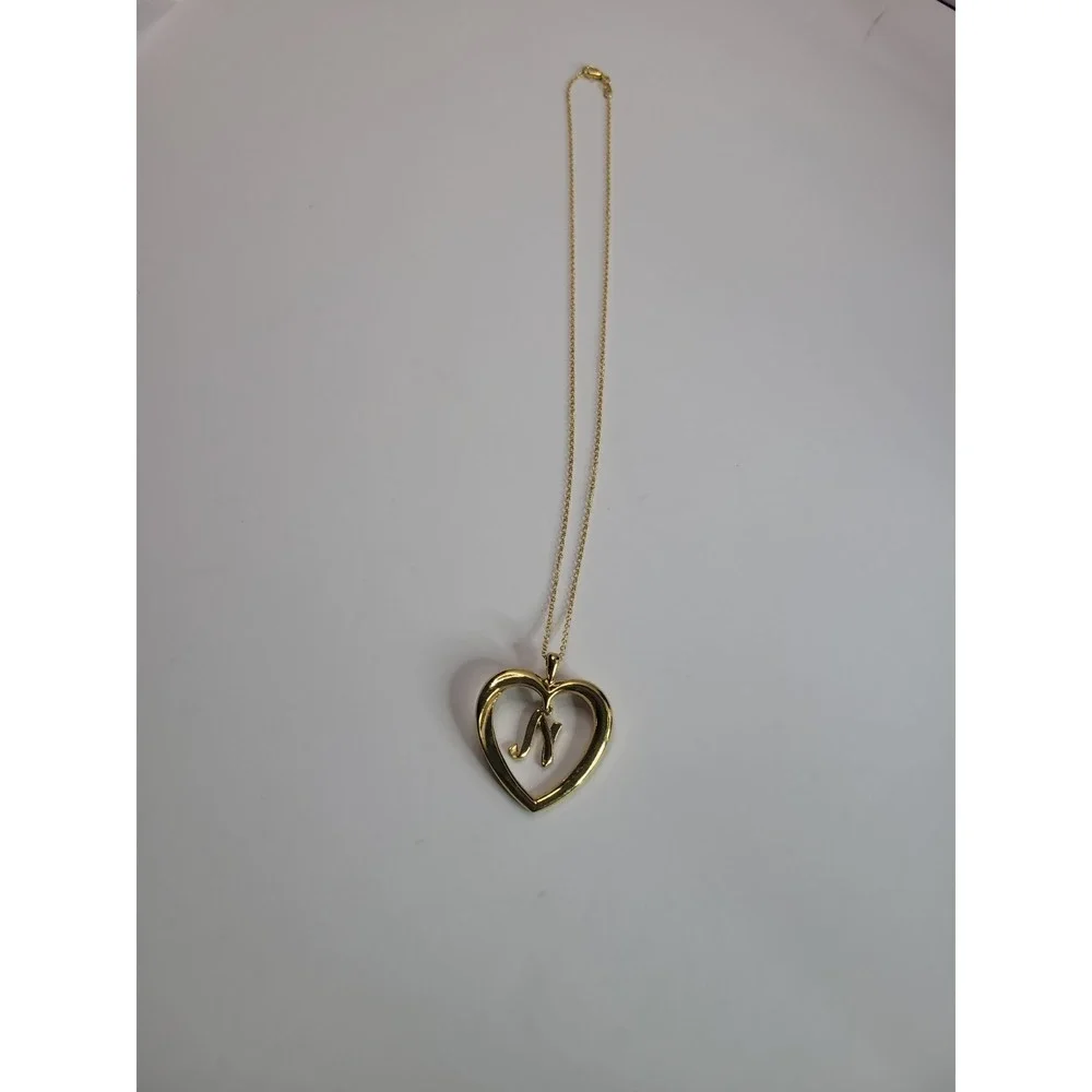 Avon Gold Tone Heart Initial N Pendant Necklace Open Heart Monogram Letter N Cha